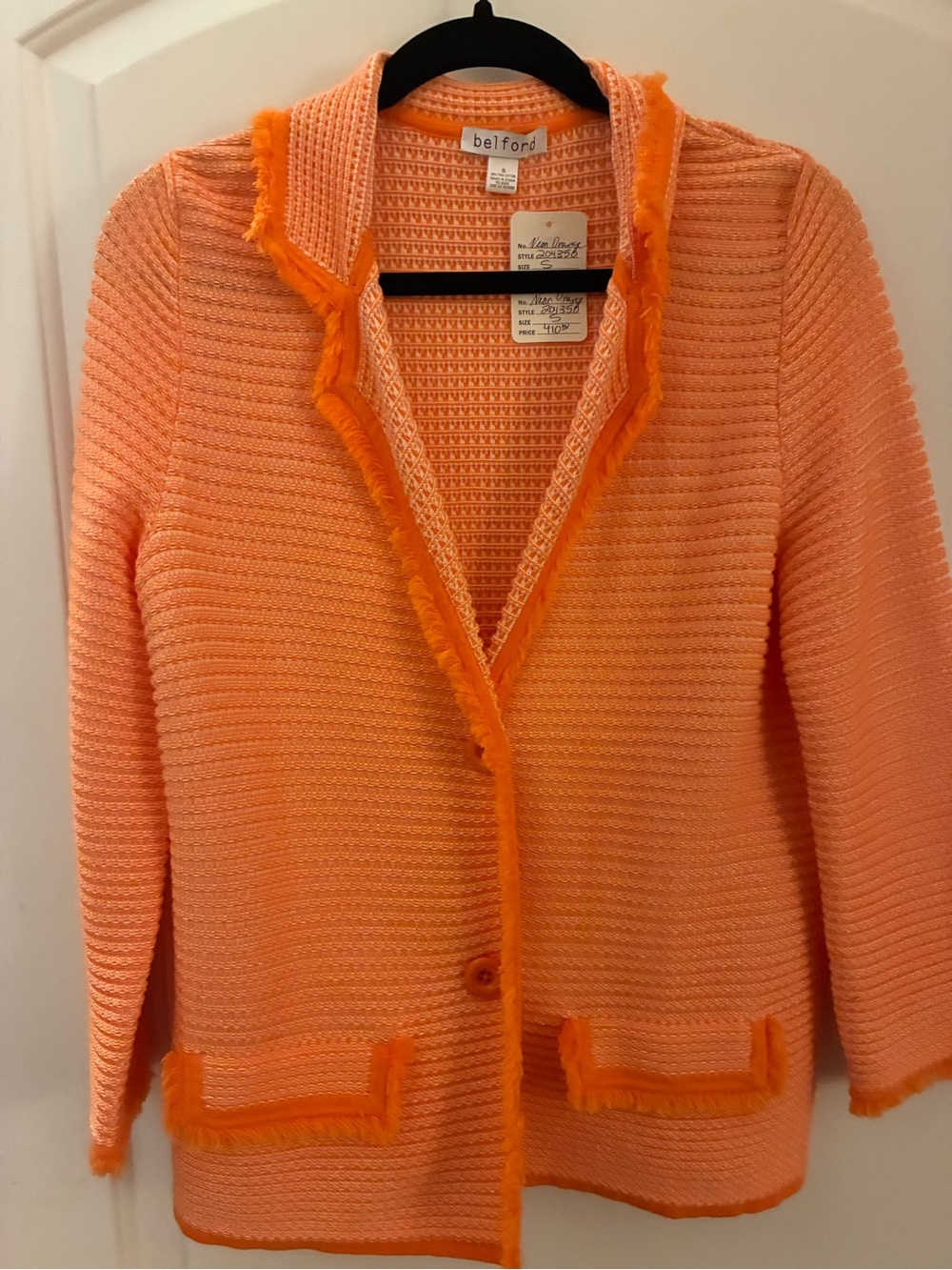 Orange Belford Fringe Trim Women's Cardigan Sweater
